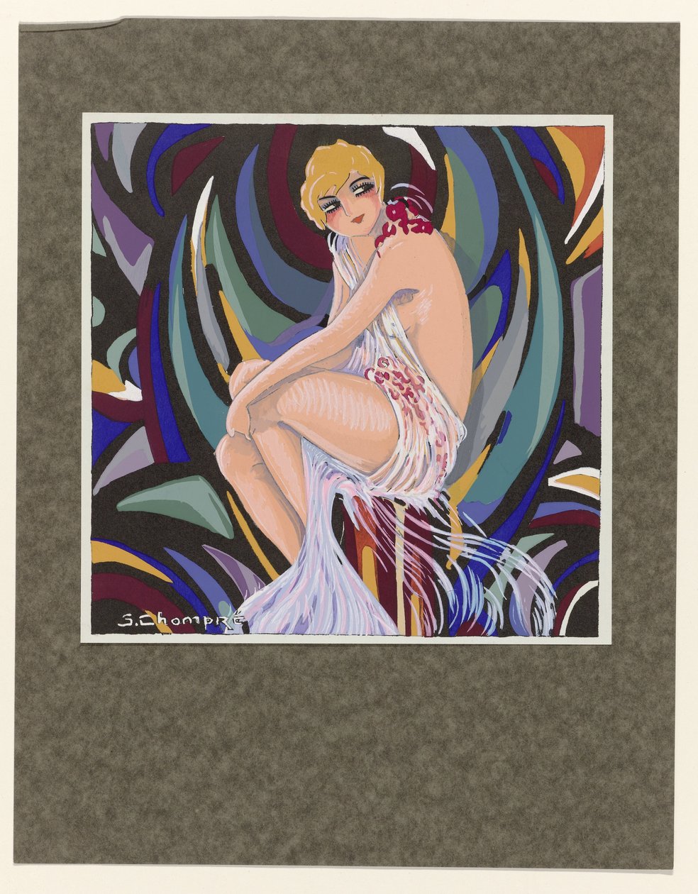 Femmes Modernes, 1926: Siddende kvinde, med draperi. af S Chompré