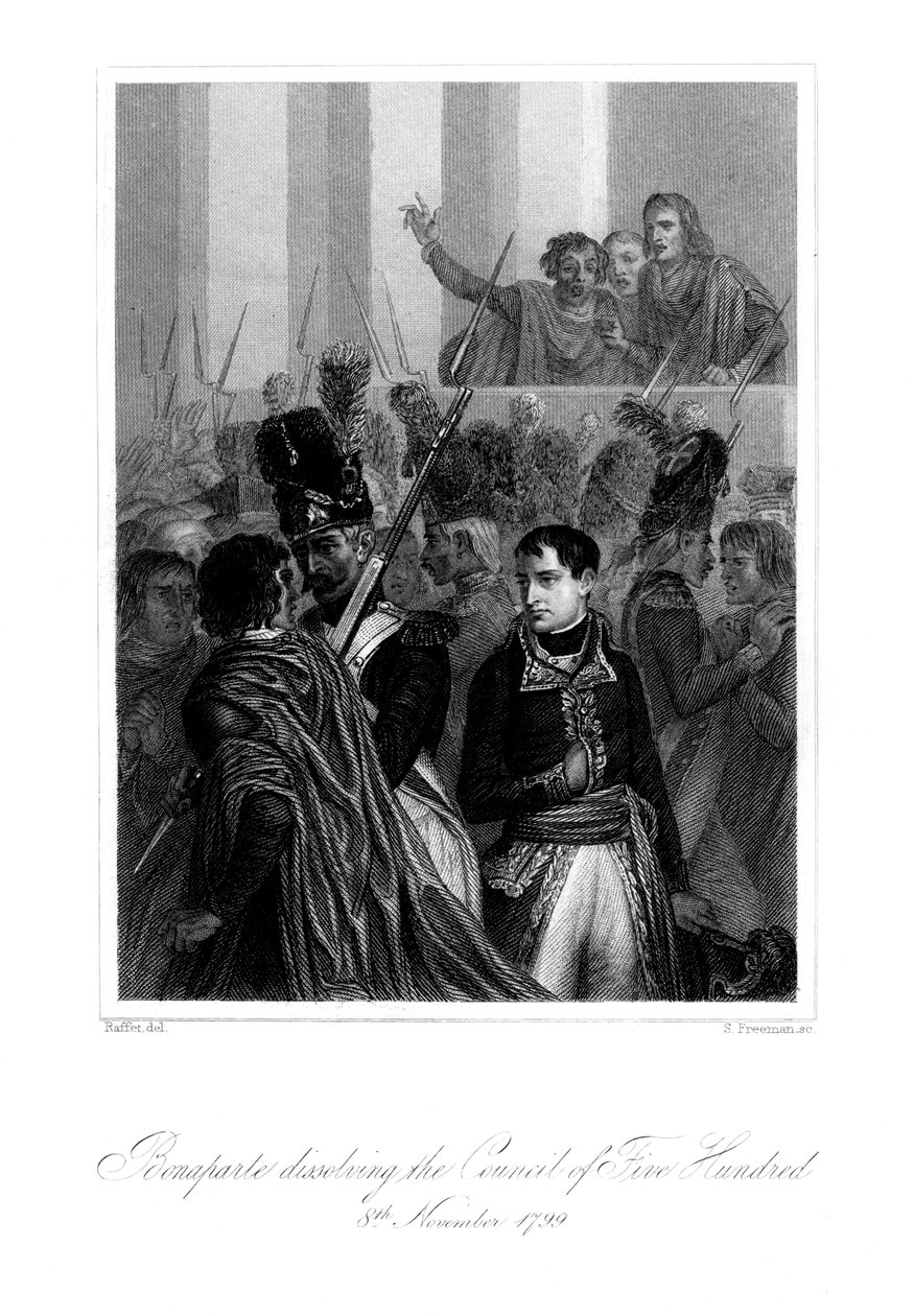 Napoleon Bonaparte 1721-1818 opløser De Fem Hundredes Råd, 1845. af S. Freeman