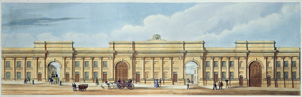 New Grand Entrance to the Liverpool and Manchester Railway, Lime Street, Liverpool, fra "Liverpool and Manchester Railway", graveret af John Harris, udgivet af Ackermann und Co. i 1836. af S. Kelper