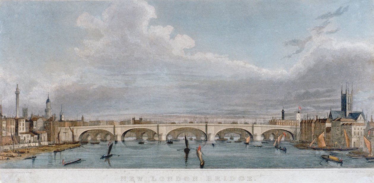 Udsigt over London Bridge fra vest med både på Themsen, 1829 af S Rogers