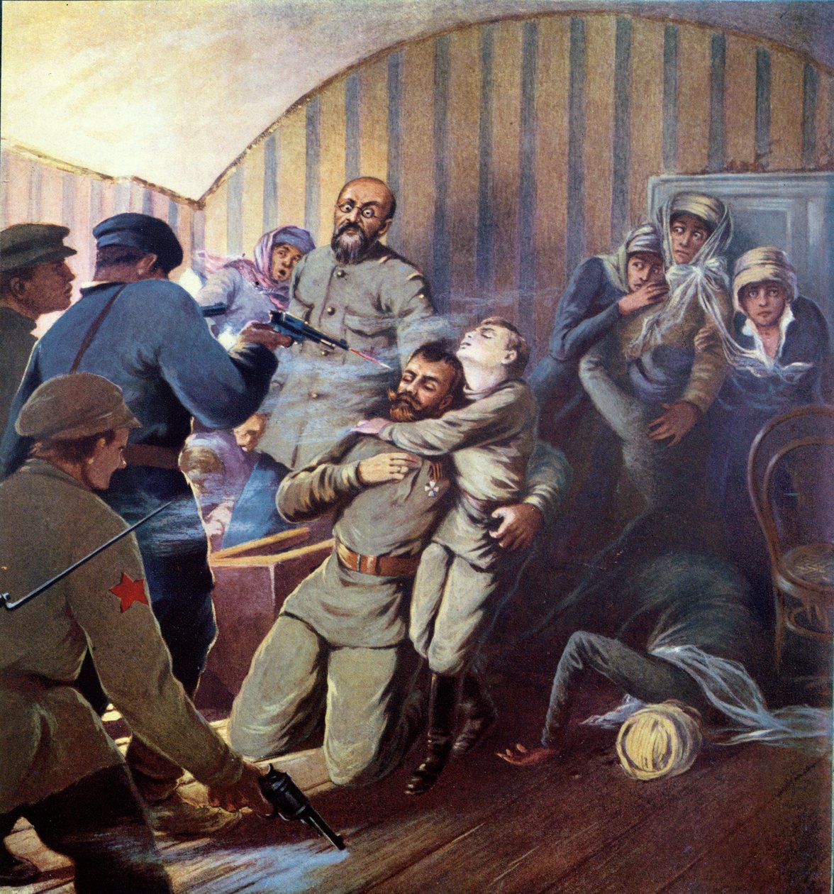 Henrettelse af zar Nicholas II (1868-1918) og hans familie i Jekaterinburg, 17. juli 1918, fra Histoire des Soviets af H. de Weindel, 1923-24 af S. Sarmat