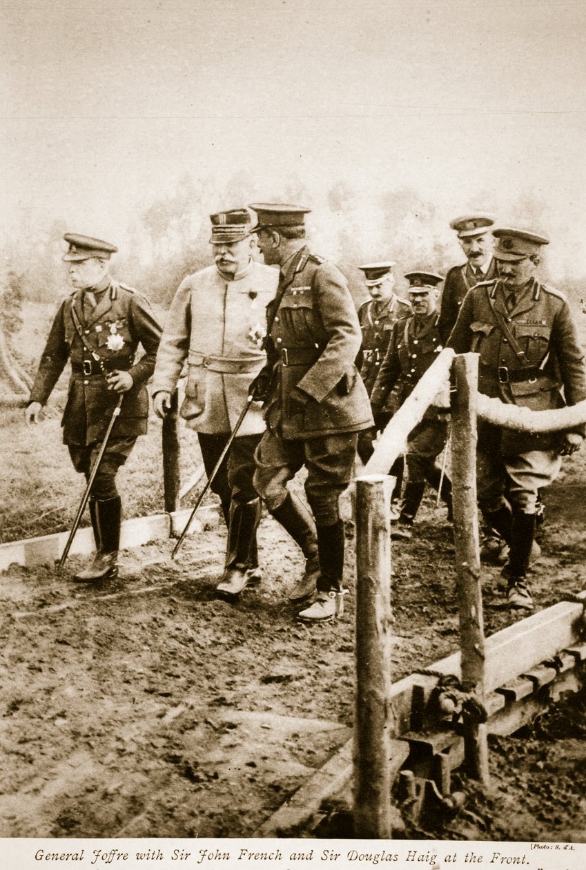 General Joffre med Sir John French og Sir Douglas Haig ved fronten, 1914-19 af S. d A. Photography
