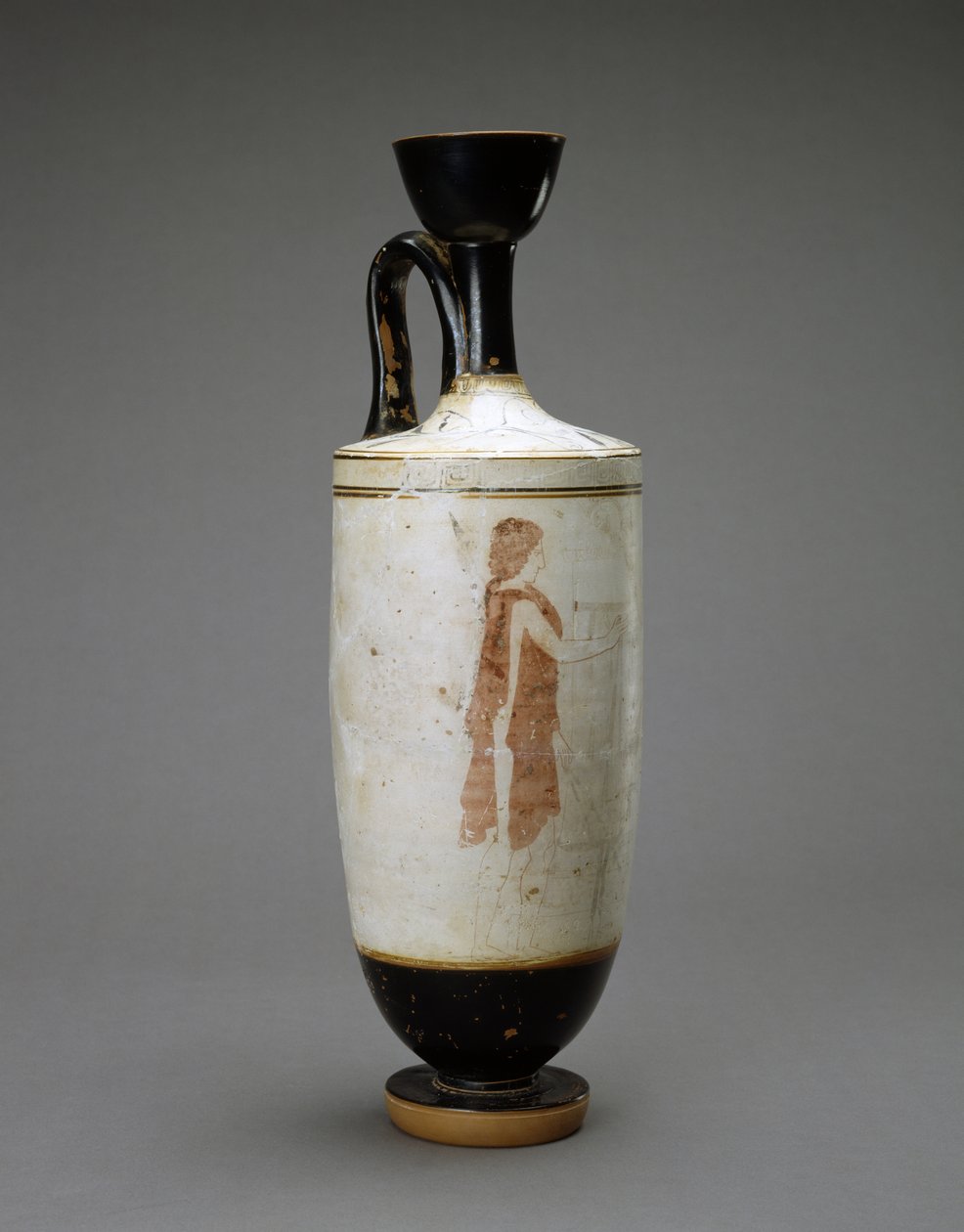 White Ground Lekythos med ung kvinde ved en grav, 450-440 f.Kr. (terracotta med hvid bund) af Sabouroff Painter (attr. to)
