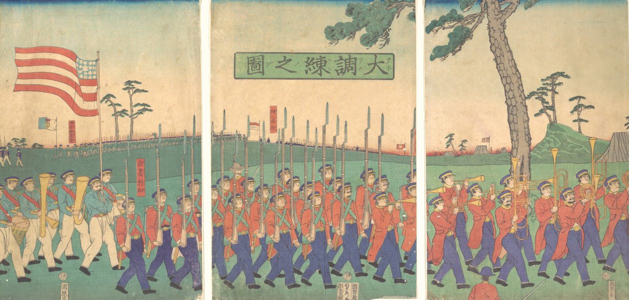 Stor Militærøvelse, 1866 Keio 2, 2den Maaned. af Sadahide Utagawa