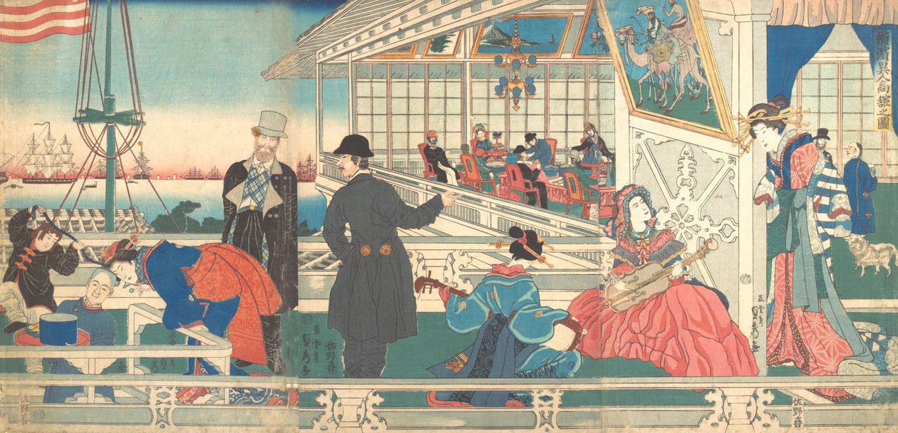Hjem for udenlandske købmænd i Yokohama, 9. måned, 1861. af Sadahide Utagawa