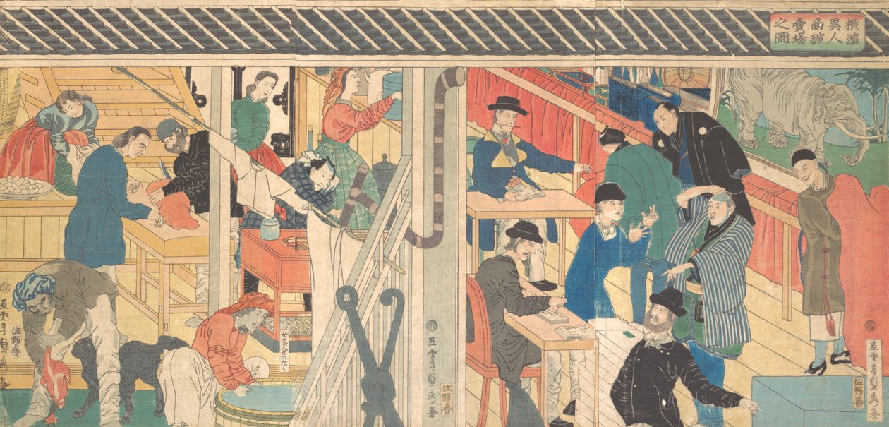 Salgslokale i Foreign Trade Building i Yokohama, 1861. af Sadahide Utagawa