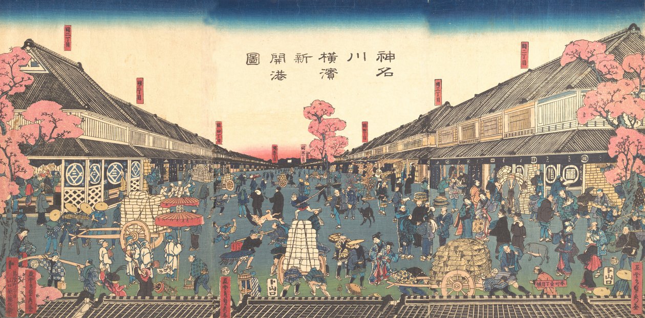 "Den nyåbnede havn i Yokohama i Kanagawa-præfekturet", 2. måned, 1860. af Sadahide Utagawa