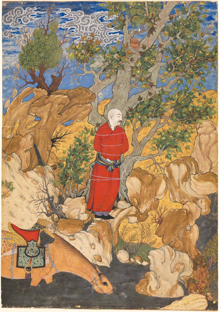 Aulad bundet til et platan, fra en Shahnama af Firdausi, 1575-1600. af Sadiqi Bek