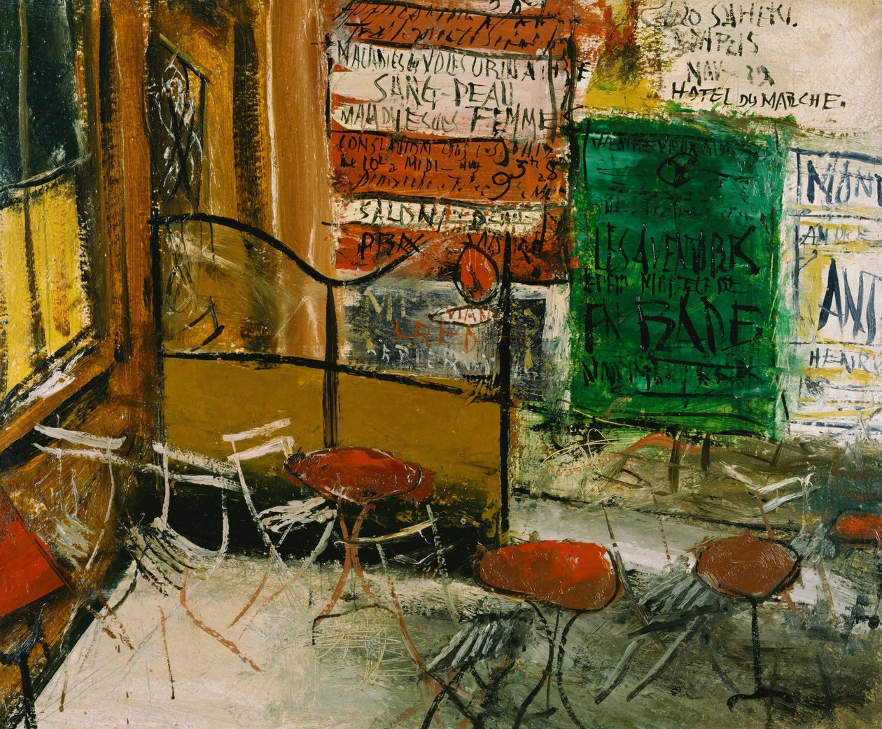 Café terrasse med plakater af Saeki Yuzo