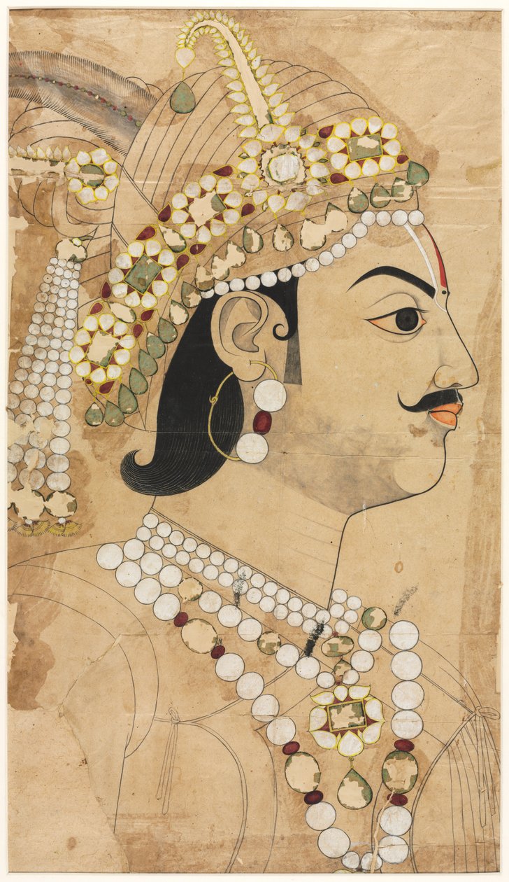 Portræt af Maharaja Pratap Singh 1764-1803, ca. 1793. af Sahib Ram