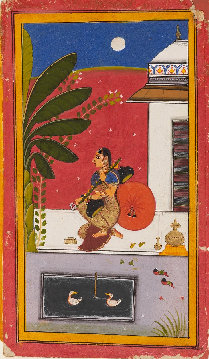 En dame, der spiller en vina, 1630-1640 af Sahibdin