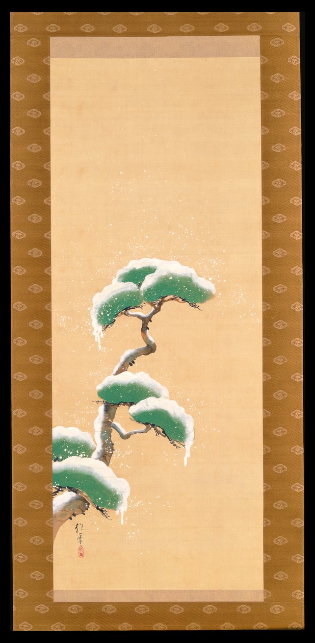 Hængende rulle, der viser en sneklædt fyrretræ, fra A Triptych of the Three Seasons, japansk, tidligt i det 19. århundrede af Sakai Hoitsu