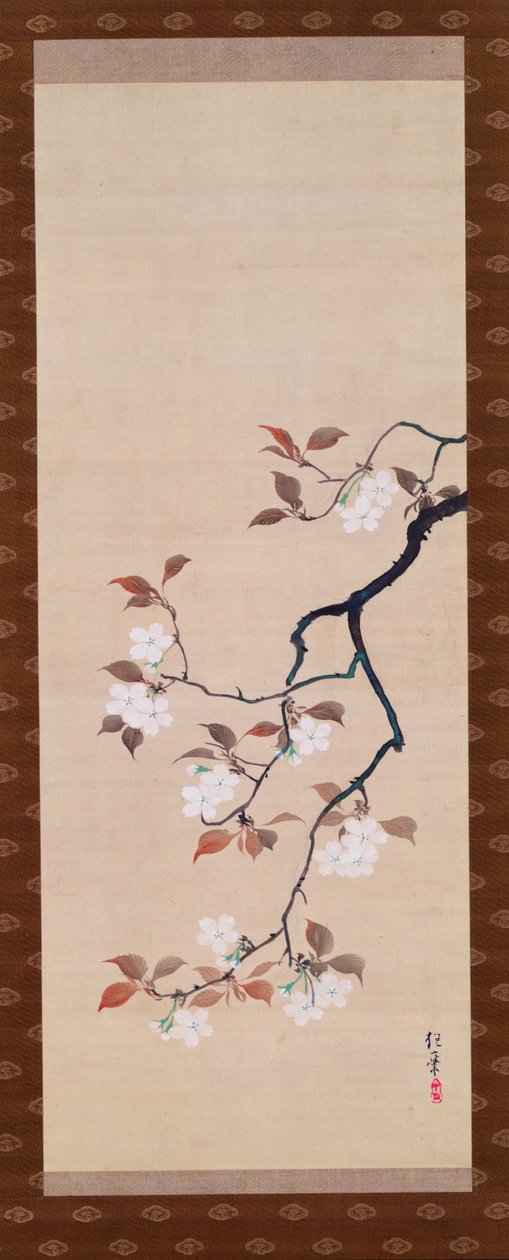 Hængende rulle, der viser Cherry Blossoms, fra A Triptych of the Three Seasons, japansk, tidligt i det 19. århundrede af Sakai Hoitsu
