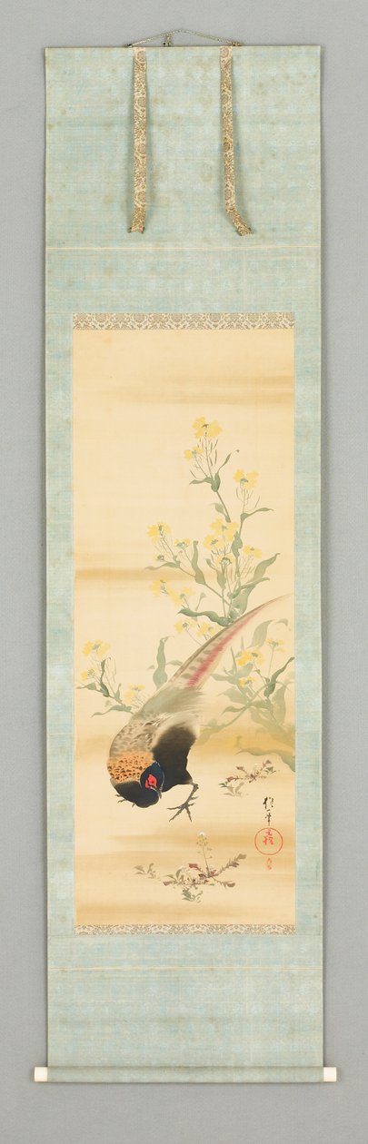 Fasan og en blomstrende gren,
1615-1868 (farve og blæk på silke) af Sakai Hoitsu