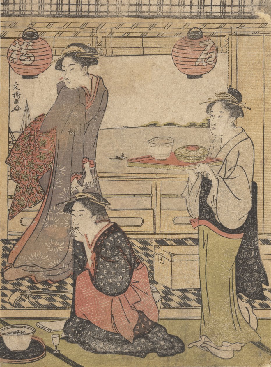 En underholdning på Shinagawa, ca. 1788., ca. 1788. af Sakuragawa Bunkyo