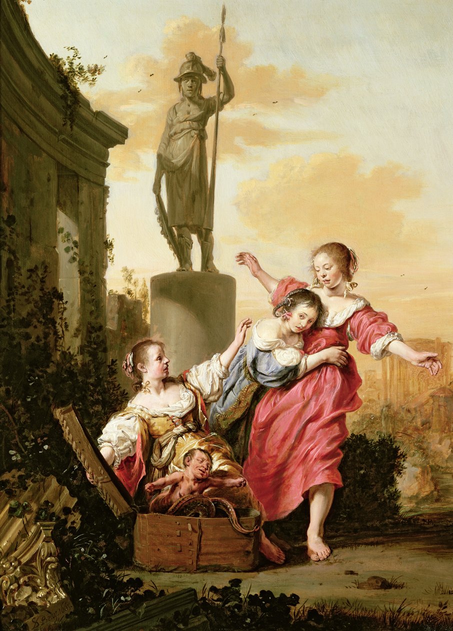 De tre døtre af Cecrops opdager Erichthonius af Salomon de Bray