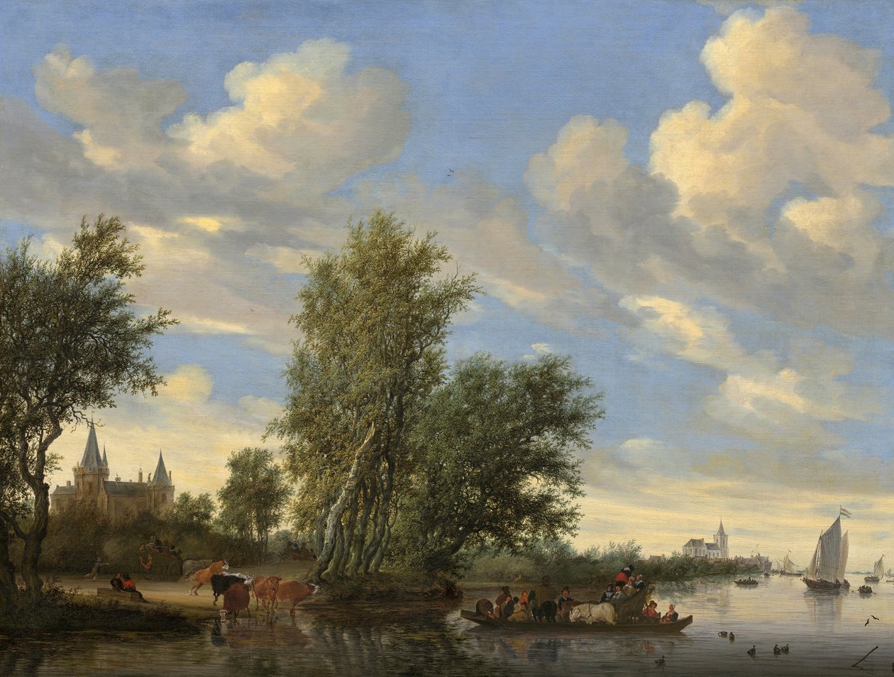 Flodlandskab med færge af Salomon van Ruisdael or Ruysdael
