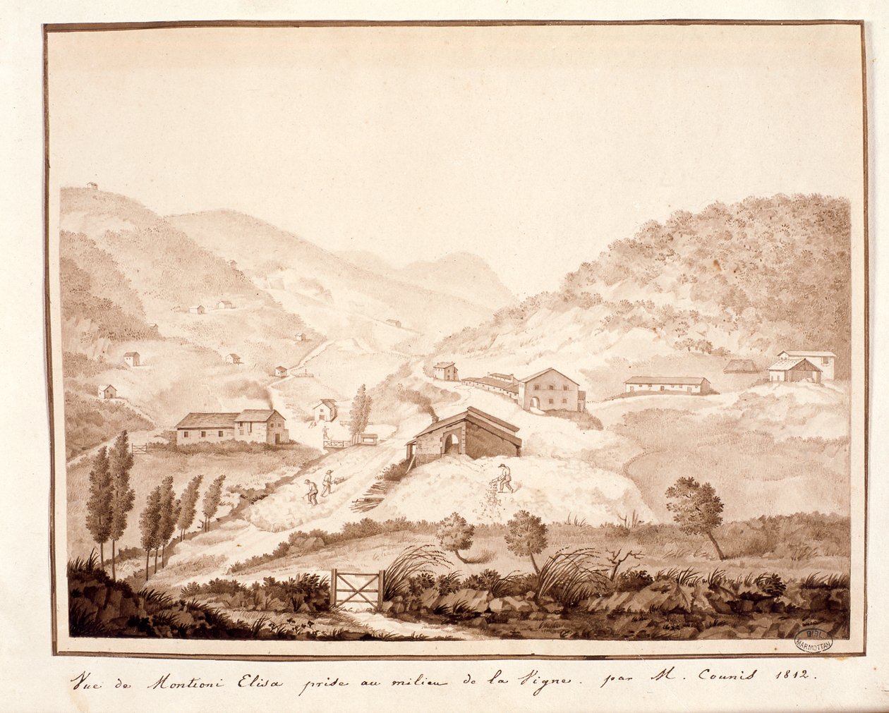 Udsigt over Montioni, taget fra midten af vinstokken, 1812 af Salomon Guillaume Counis