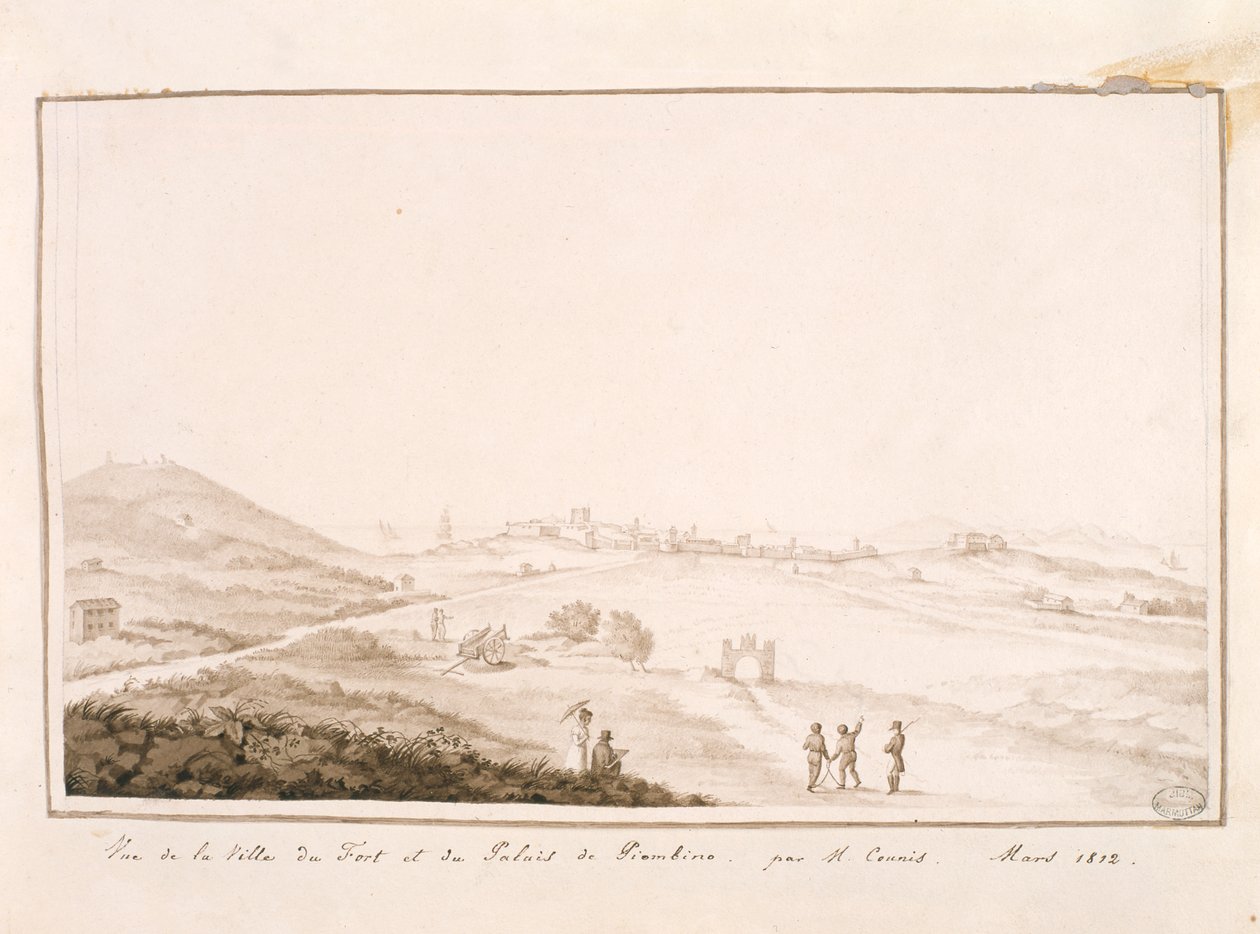 Udsigt over den befæstede by og Piombino-paladset, 1812 af Salomon Guillaume Counis