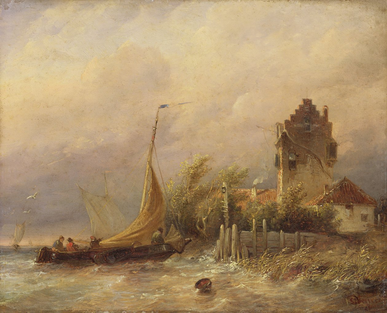 Fiskerbådens hjemkomst, 1846 af Salomon Leonardus Verveer