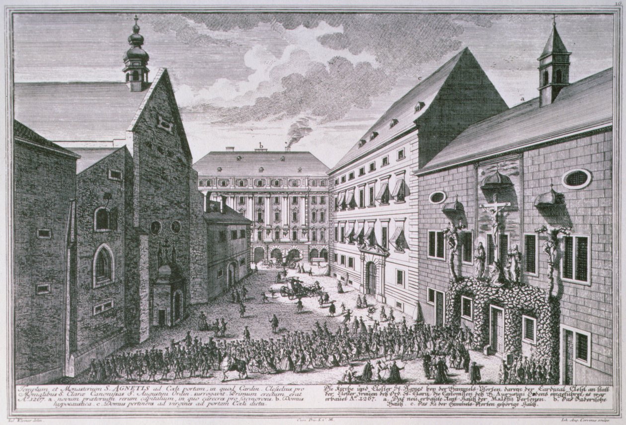 Udsigt over St. Agnes kirke, Wien indgraveret af Johann-August Corvinus (1683-1738) af Salomon after Kleiner