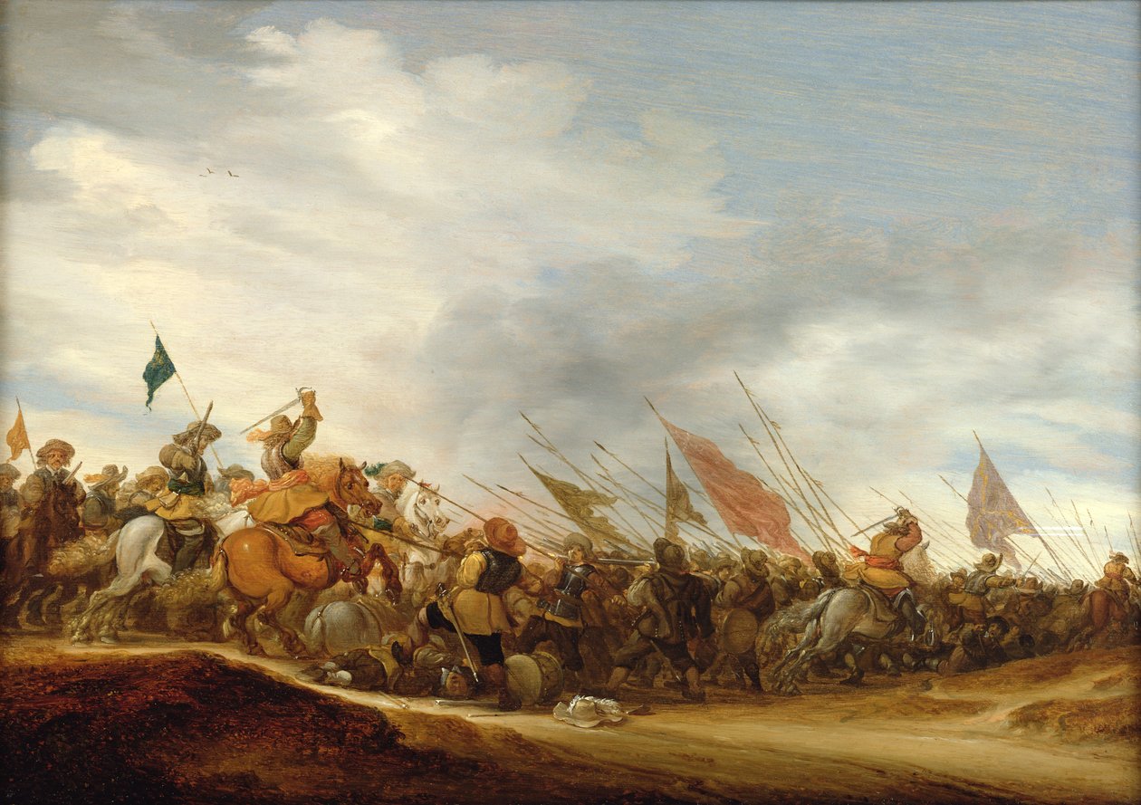En kampscene, 1653 af Salomon van Ruisdael or Ruysdael