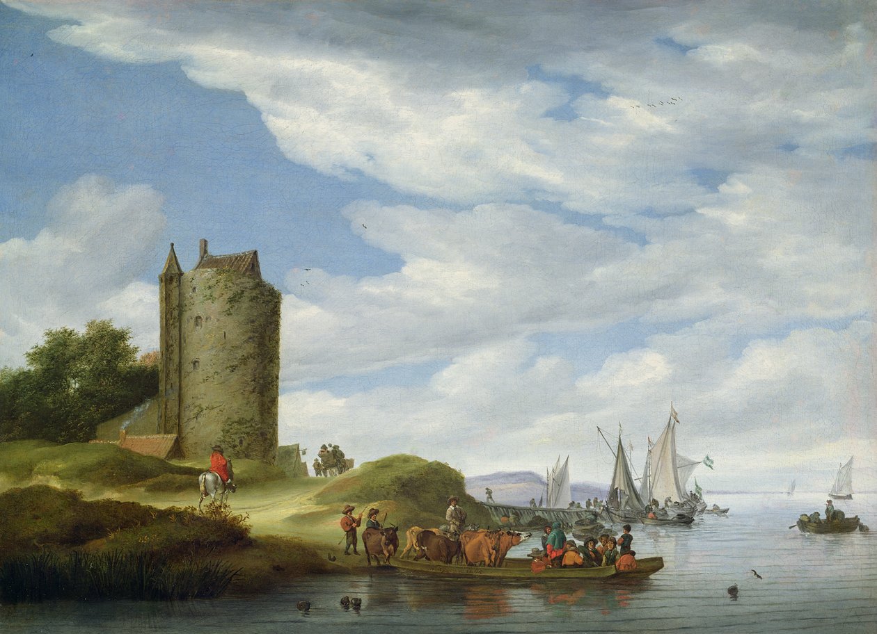 Flodmunding med vagttårn af Salomon van Ruisdael or Ruysdael