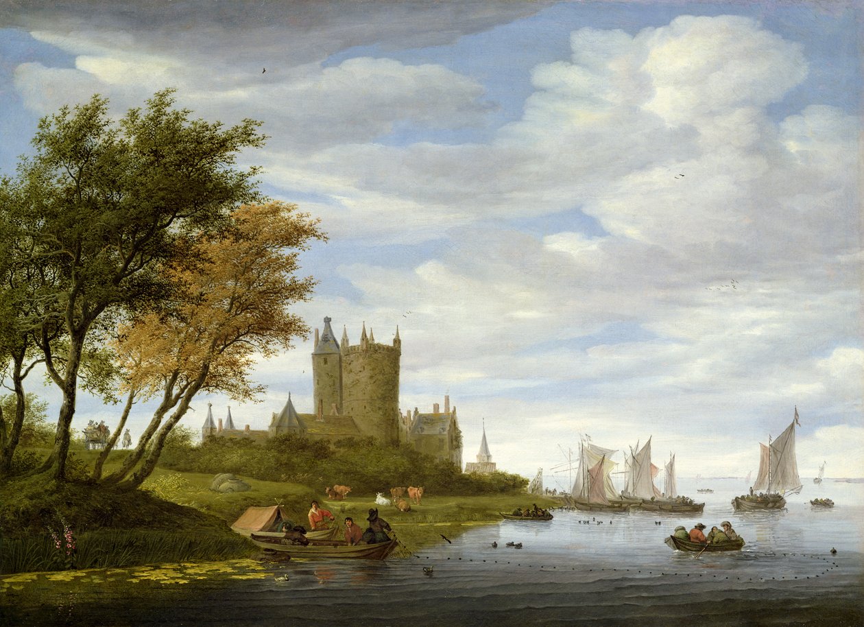 Flodmunding med et slot af Salomon van Ruisdael or Ruysdael