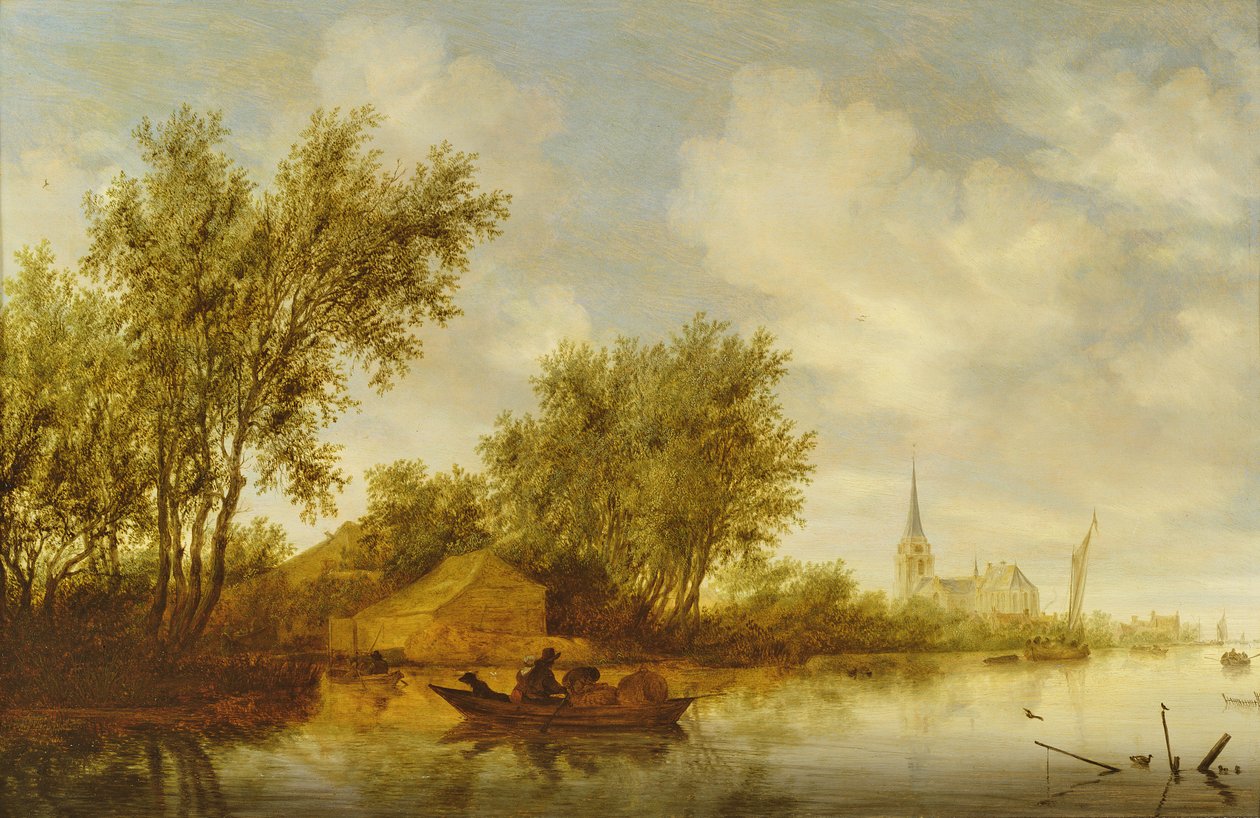 Flodlandskab med kirke af Salomon van Ruisdael or Ruysdael