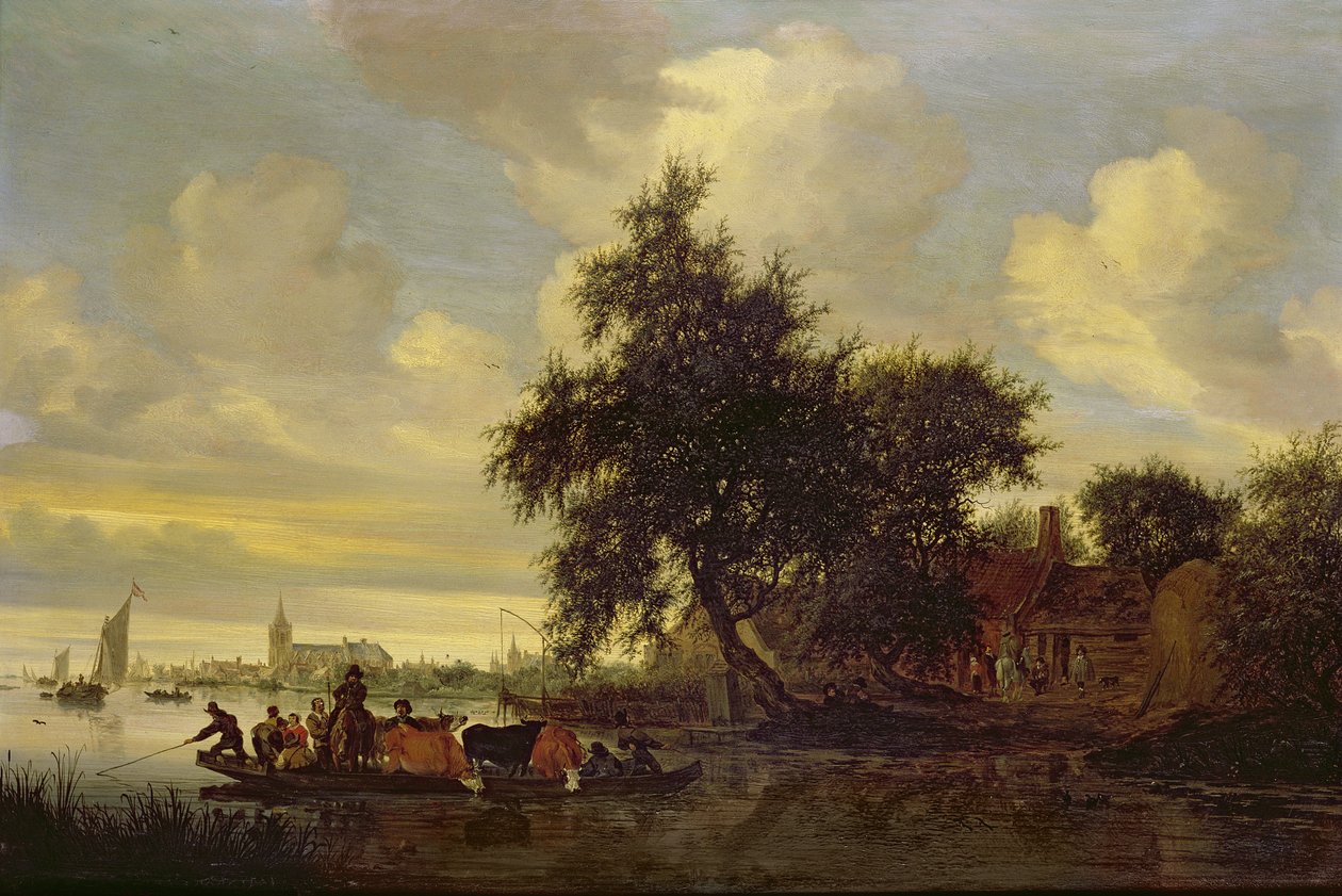 Flodlandskab med færge, 1633 (olie) af Salomon van Ruisdael or Ruysdael