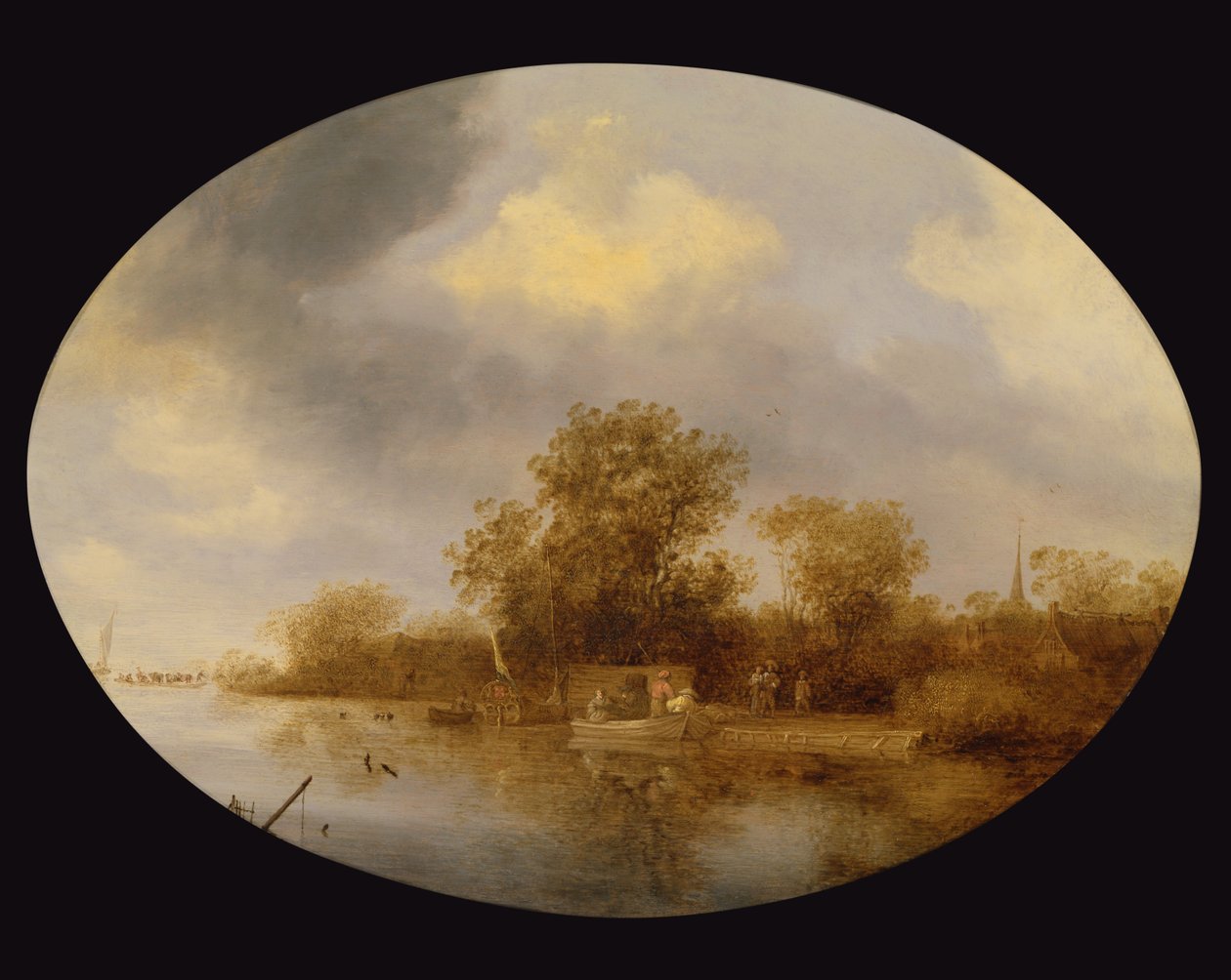 Flodlandskab med mænd, der losser hummerpotter af Salomon van Ruisdael or Ruysdael
