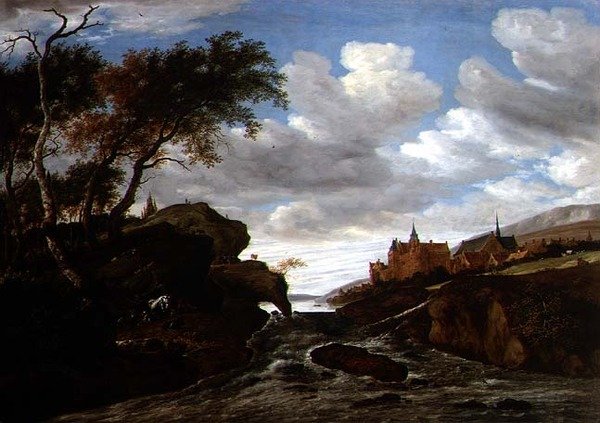 Klippelandskab med et vandfald, 1665 af Salomon van Ruisdael or Ruysdael