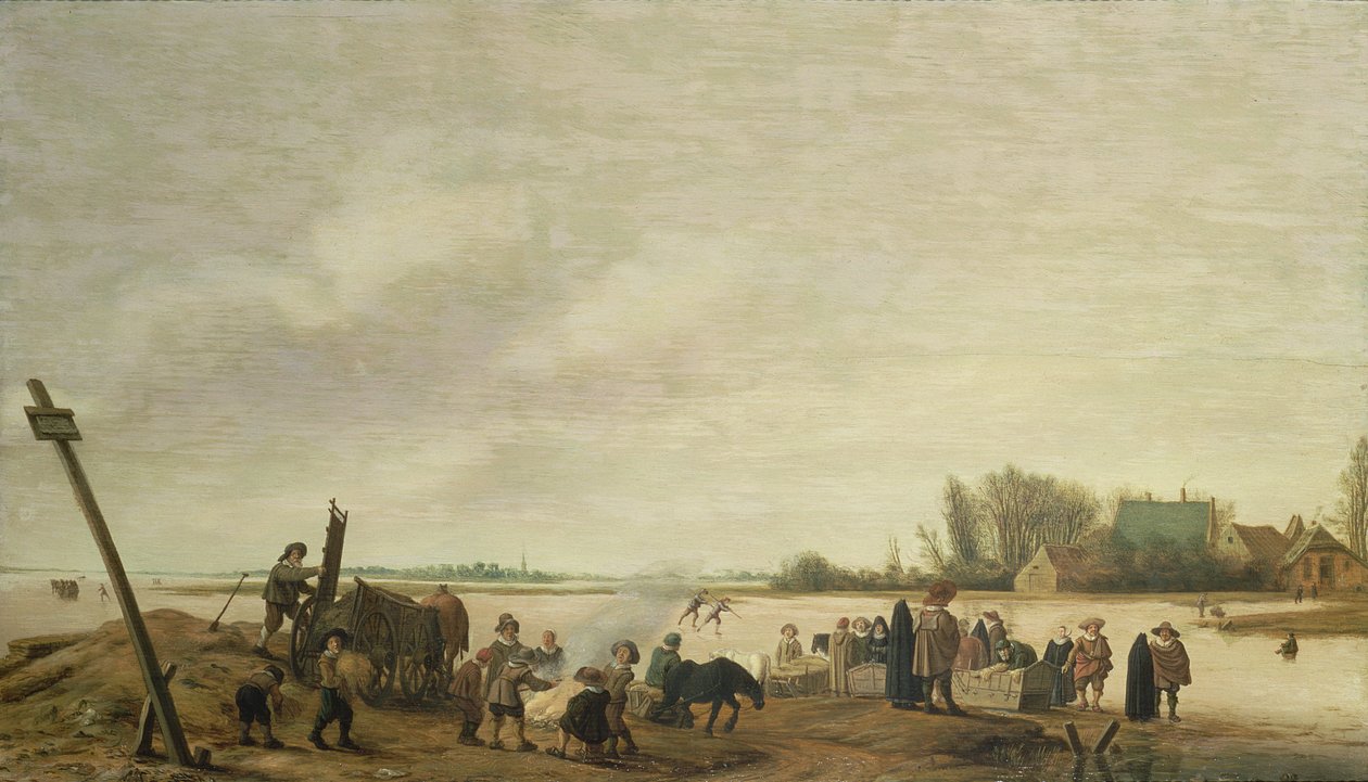 Vinterlandskab med en flod, 1627 (panel) af Salomon van Ruisdael or Ruysdael