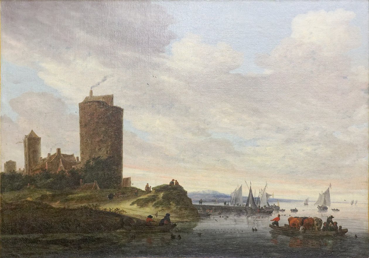Det store tårn, flodlandskab af Salomon van Ruisdael or Ruysdael