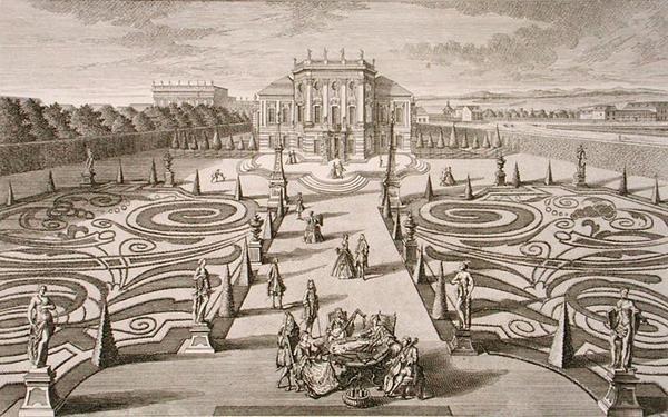 Østrigsk hus og have, indgraveret af Johann August Corvinus (1683-1738), udgivet ca. 1730-40 (stik) af Salomon (after) Kleiner