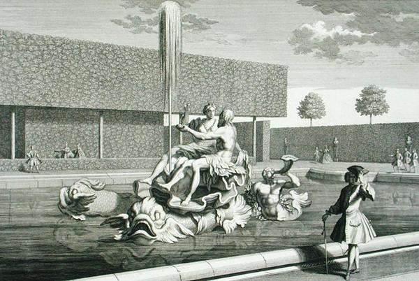 Neptuns og Thetis springvand på Belvedere-paladset, Wien, graveret af Jakob Gottlieb Thelott (c.1711-75), udgivet c.1730-40 (gravering) af Salomon (after) Kleiner