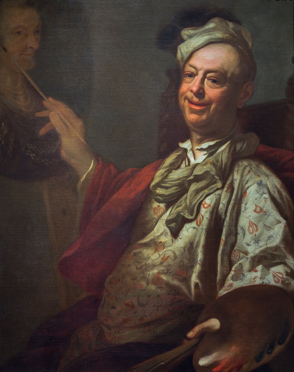 Selvportræt af kunstneren ved hans staffeli, ca. 1690 (olie på lærred) af Salomon Adler