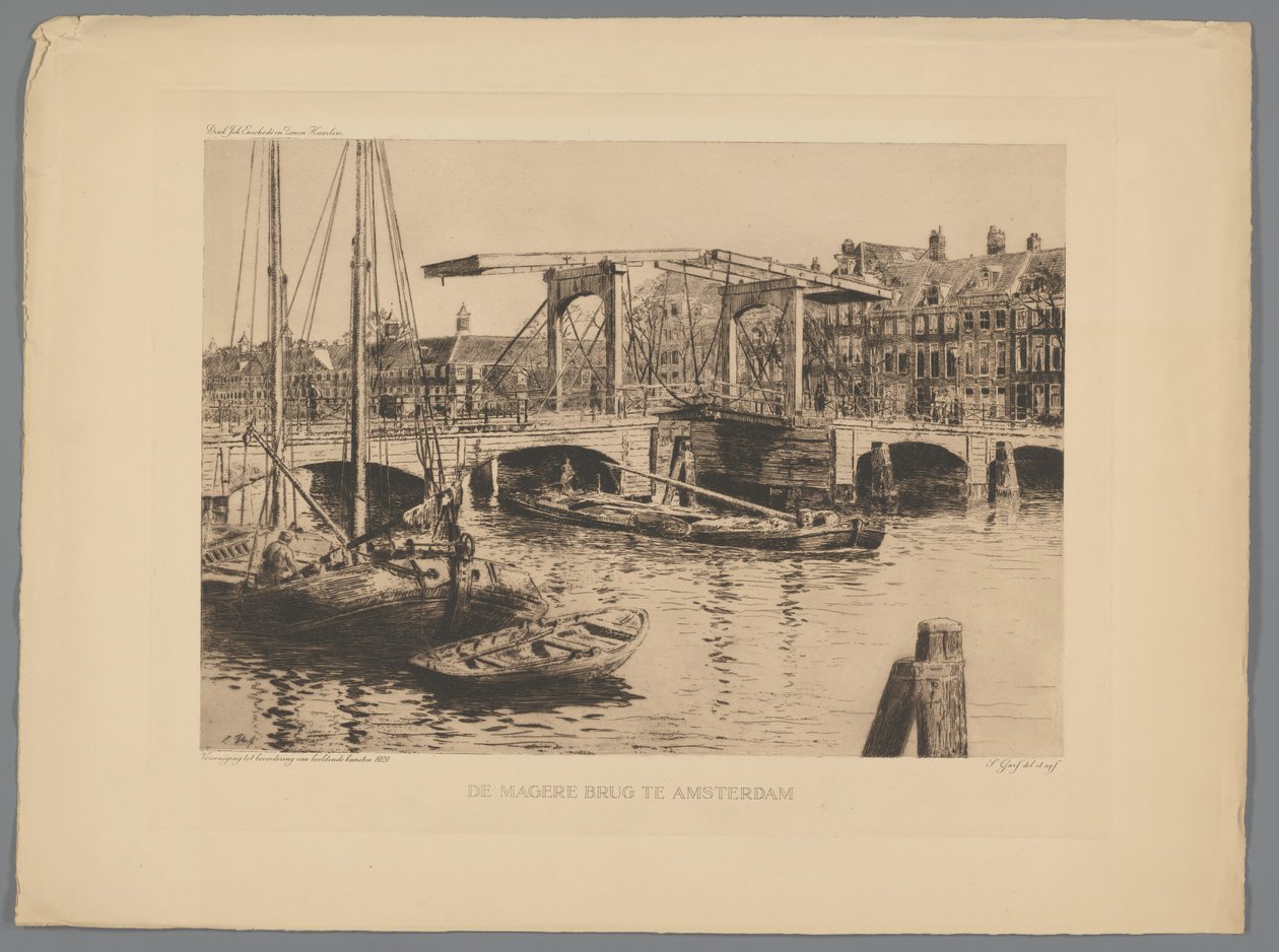 Udsigt over Skinny Bridge i Amsterdam The Skinny Bridge i Amsterdam (titel på objekt) af Salomon Garf
