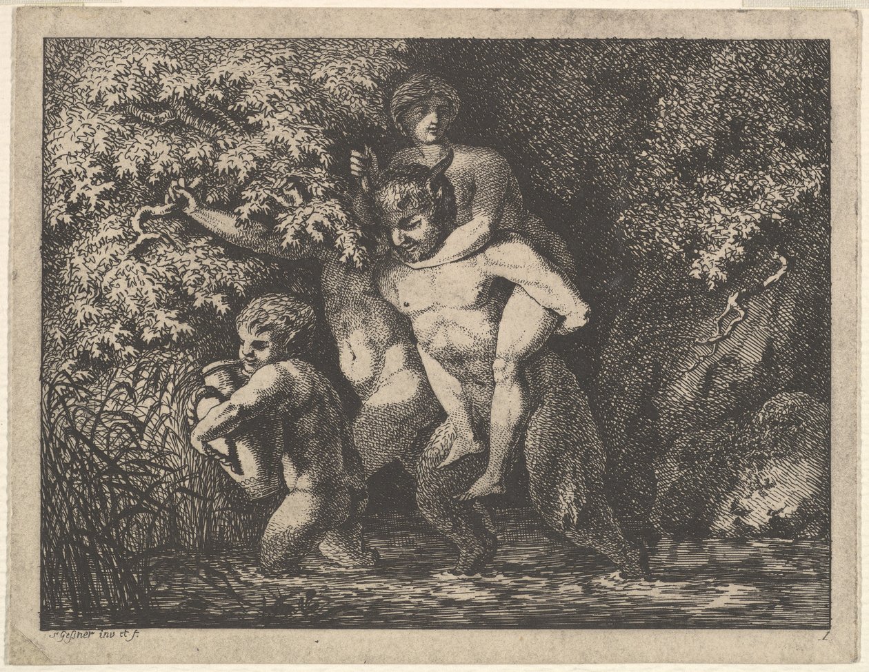 Satyrfamilie, på vej, 1700-tallet. af Salomon Gessner