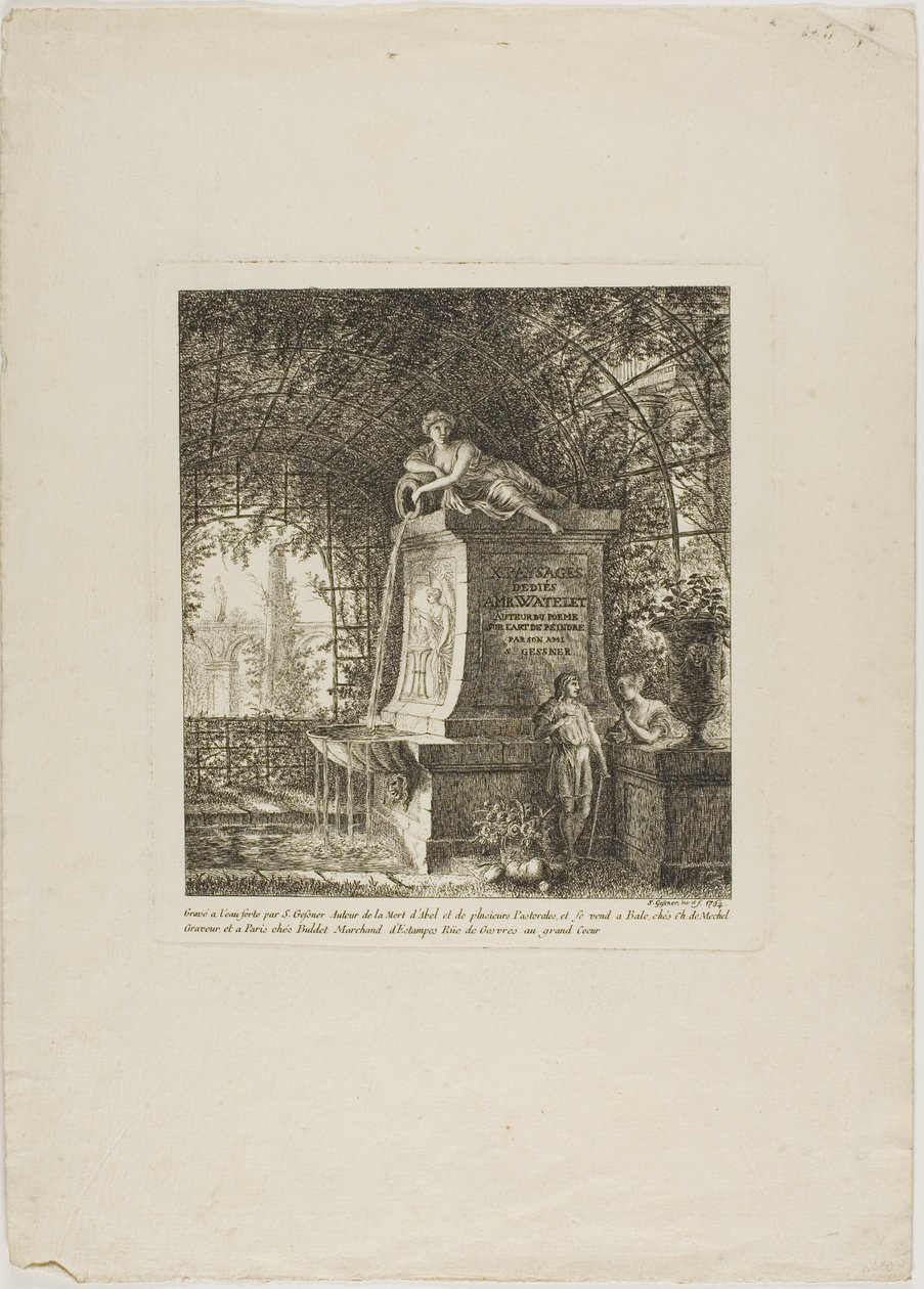 Den espalierede fontæne, frontispice fra Paysages Dédiés à M. Warelet af Salomon Gessner