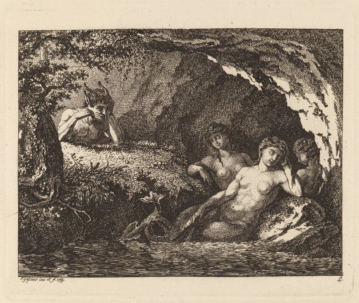 Tre Sovende Sprites med en Satyr af Salomon Gessner