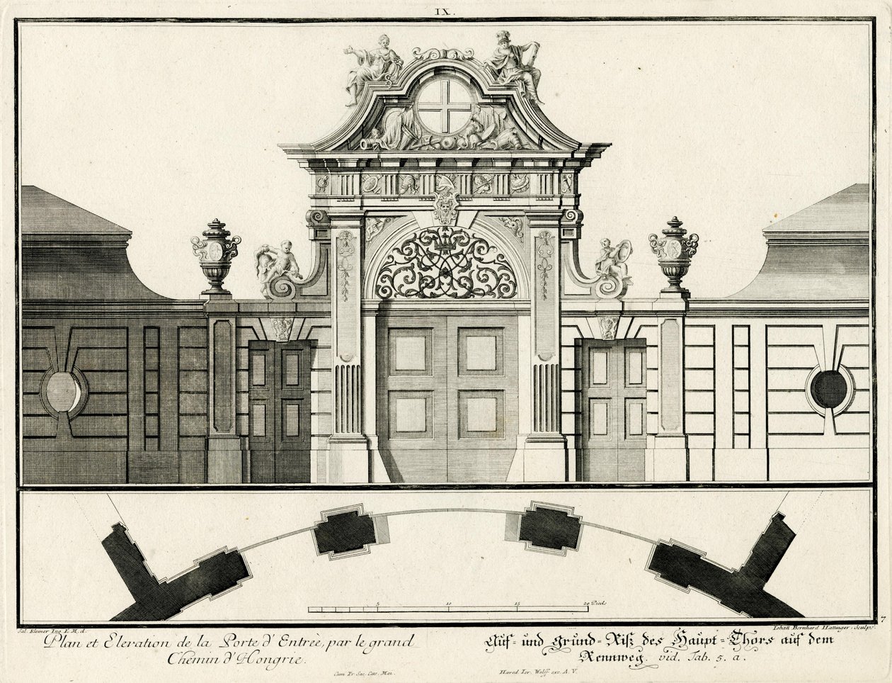 Grundplan og opstalt af hovedporten til den nedre borg på Rennweg af Salomon Kleiner