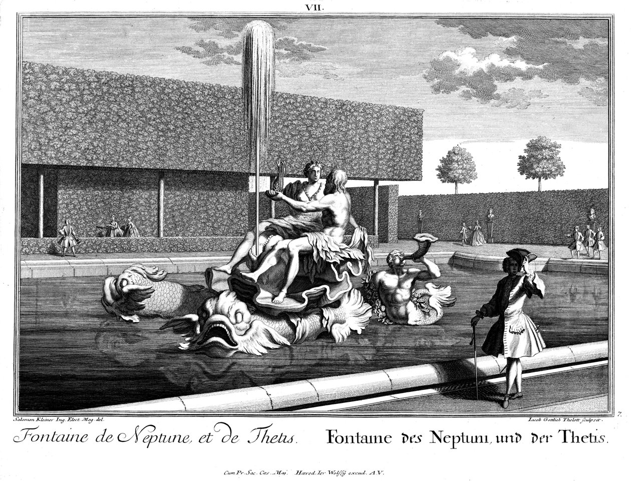 Udsigt til Neptun- og Thetis-fontænen af Salomon Kleiner