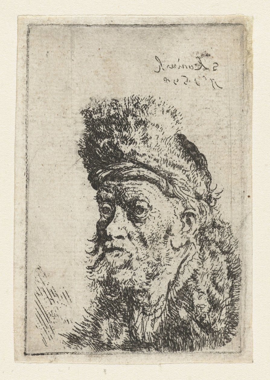 Buste af en mand med pelshat Buste af en mand iført turban af Salomon Koninck