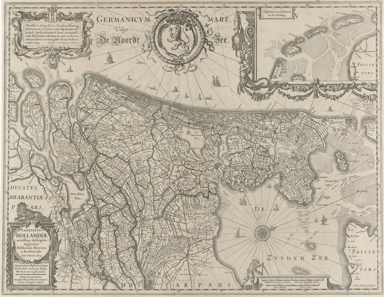 Topografisk kort over Holland Comitatus Hollandiae (titel på objekt) af Salomon Rogiers