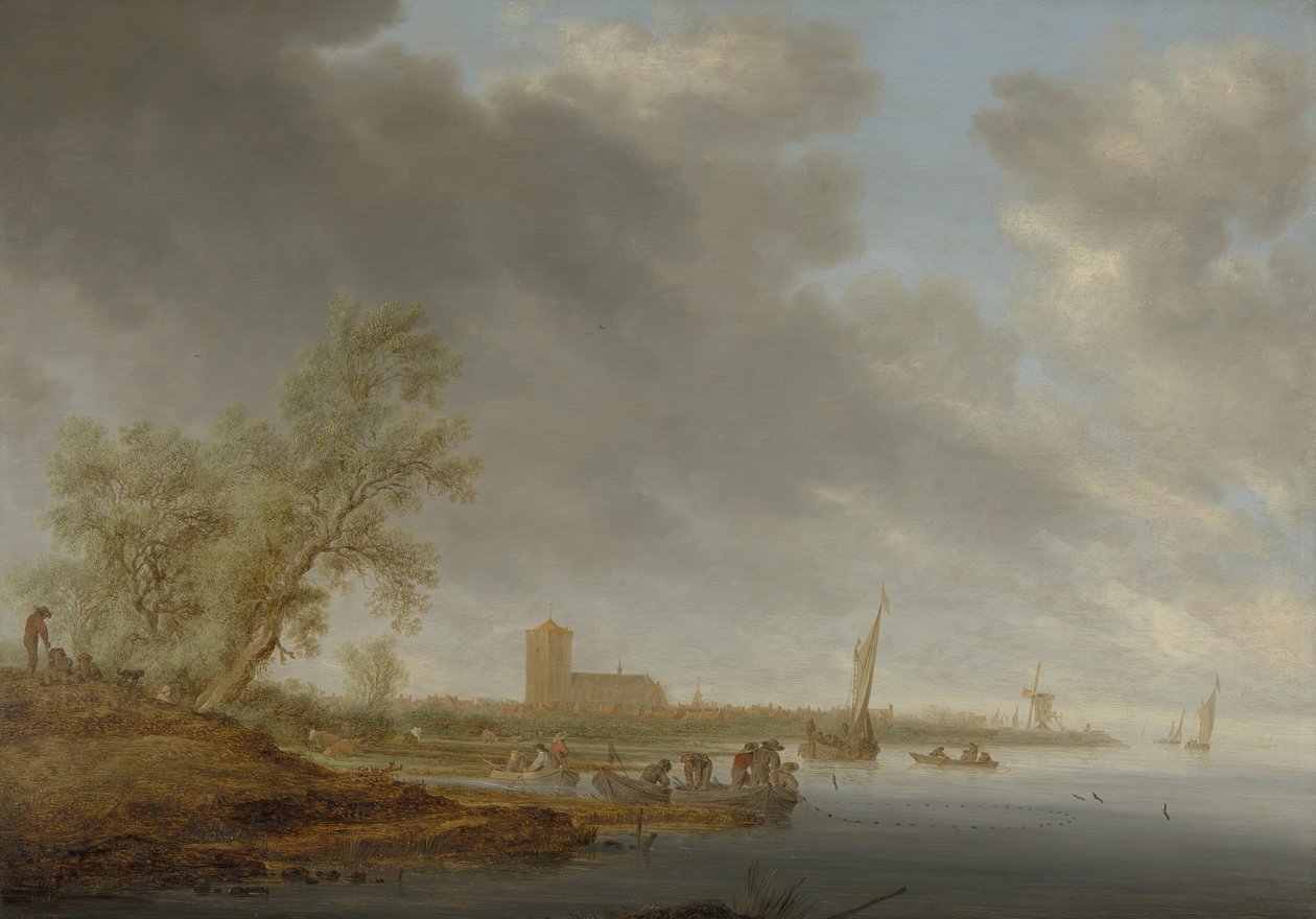 Flodlandskab med udsigt over Naarden, 1642. af Salomon Ruysdael