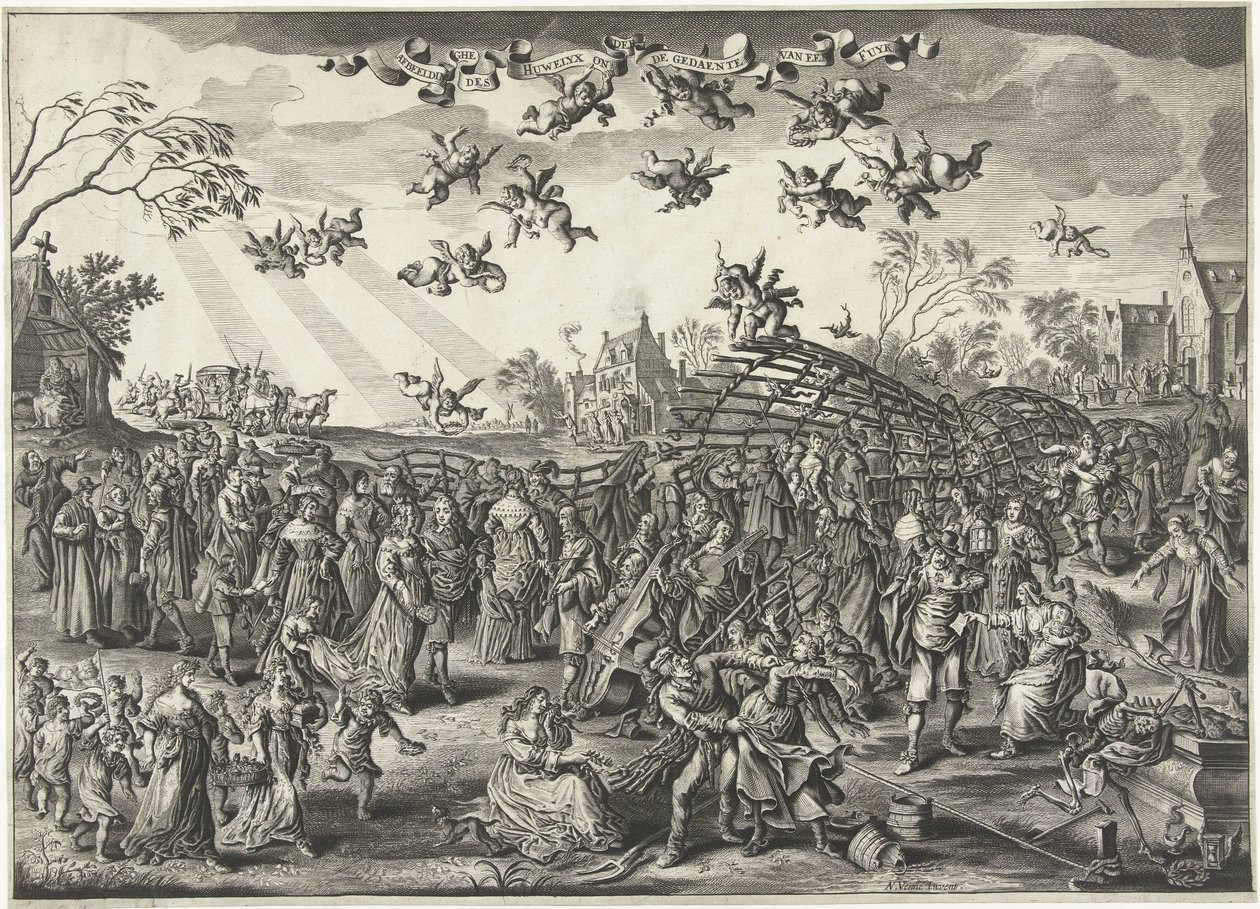 Ægteskabsfælden: Allegori om ægteskab Billede af huwelyx i form af en fuyk (titel på objekt) af Salomon Savery (attributed to)