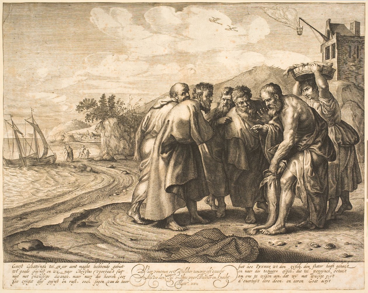 Sankt Peter finder hyldestpengene i en fisk af Salomon Savery