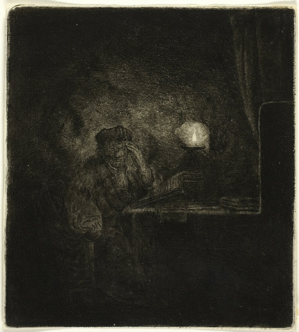 Student ved et bord ved levende lys af Salomon Savery