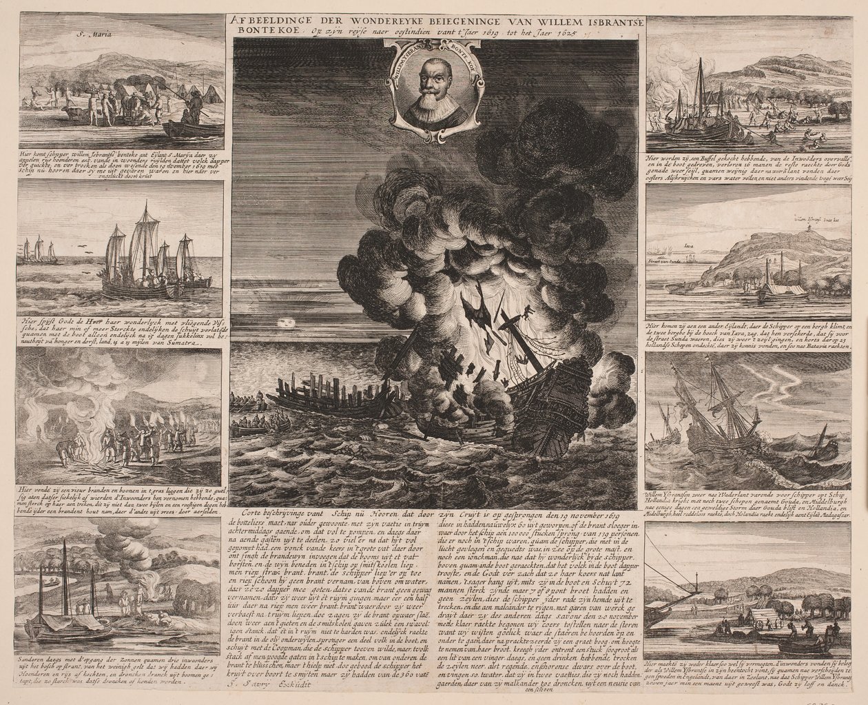 Titelblad, der illustrerer Willem Isbrandtse Bontekoes rejse til Ostindien af Salomon Savery